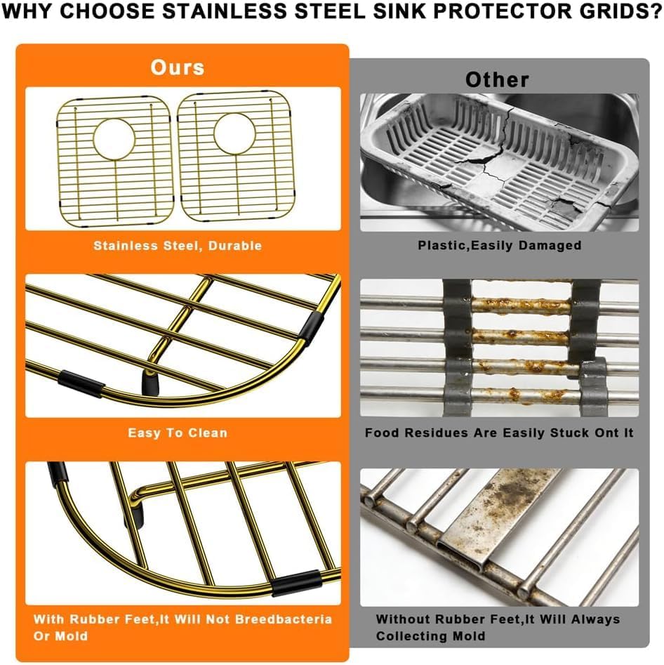 SANNO Kitchen Sink Grates Bottom Grid, Sink Bottom Grid for Kitchen, Metal Sink Grate with Rear Hole Stainless Steel Sink Protector Grid for Kitchen 13" L x 11.6" W - Image 3