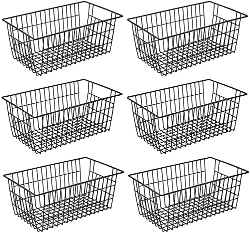 15.2" Metal Wire Baskets for Organizing 6 Pack, Household Pantry Storage Freezer Organizer Bins with Handles, Freezer Baskets for Upright Freezer, Refrigerators, Kitchen Cabinets, Black by GEDLIRE