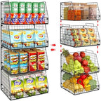4 Pack XXL Stackable Wire Storage Basket, Extra Large Capacity Pantry Organizer and Storage, Muti-Purpose for Vegetable Fruit Basket & Can Organizer & Snack Rack & Metal Pantry Bin by Jakyitvi