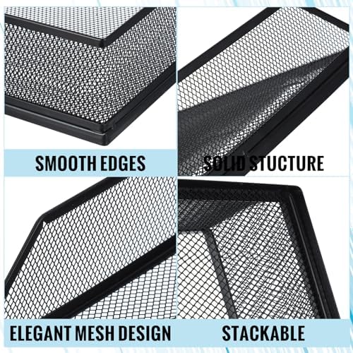 Hicarer 2 Pcs Black Metal Letter Tray Stackable Desk Tray Single Wire Mesh Organizer Front Load File Paper Holder for Desktop Office Home School Classroom (12.8 x 9.84 Inch) - Image 4
