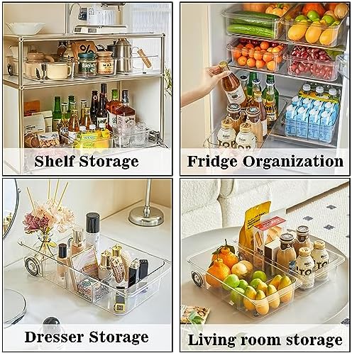 MANO 2 Pack Divided Rolling Refrigerator Tray Clear Roll Out Fridge Caddy Organizer with Wheels for Veggie Pantry Snackle Box Under Sink Bathroom Organizer and Storage Bins - Image 5