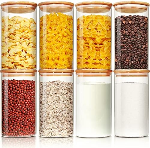 HomArtist Glass Jars with Bamboo Lids 28 floz [Set of 8], Glass Canisters with Airtight Lids, Glass Food Storage Containers for Pasta, Oats, Coffee, Flour, Sugar, Rice, Best for Kitchen & Pantry by HomArtist