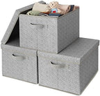 GRANNY SAYS Fabric Boxes with Lids, Storage Bins with Handles, Shelf Bins for Organizing, Extra Large Storage Boxes for Linens Clothes, Decorative Storage Containers, Gray, 3-Pack by GRANNYSAYS