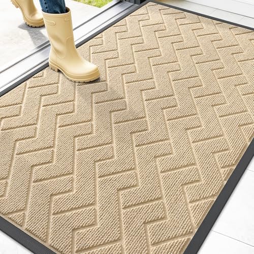 OLANLY Front Door Mat Outside 47x32, All-Season Absorbent Rubber Doormat by OLANLY