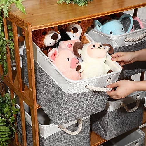 meekoo 8 Pack Fabric Storage Bins Baskets, 17 x 12 x 15 in, Gray White - Image 2