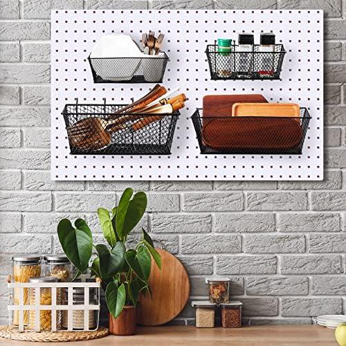 Sieral 4 Pcs Metal Pegboard Baskets Wire Organizer, Large, Black - Image 6