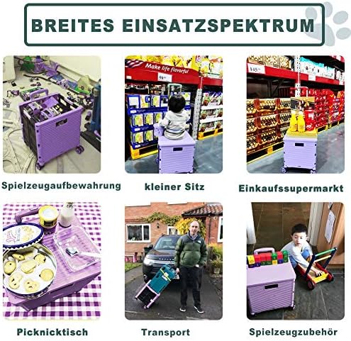 Foldable Utility Cart Folding Portable Rolling Crate Handcart Shopping Trolley Wheel Box with Lid Wear-Resistant Noiseless 360°Rotate Wheel for Travel Shopping Moving Storage Office Use (Purple) - Image 4