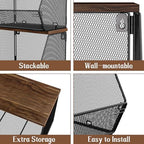 2 Tier Fruit Basket for Kitchen Counter, Stackable Onion and Potato Storage Basket, Wall Mounted Wire Basket with Wood Lid, Hanging Kitchen Storage Vegetable Organizer, 11.8 x 7.1 x 8.6 Inch - Image 4