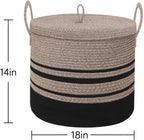 Extra Large Woven Basket with Lid, 18" X 14" Wicker Blanket Storage Basket Living Room, Tall Rope Storage Baskets for Toys, Decorative Kids Toy Bin Box with Cover, Baby Laundry Basket Hamper - Image 2