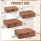 Didaey Set of 4 Seagrass Basket with Lid Wicker Storage Basket Decorative Storage Boxes with Lids Flat Storage Bins Woven Organizer Baskets for Shelf Closet Bedroom, 4 Sizes (Dark Brown) - Image 2