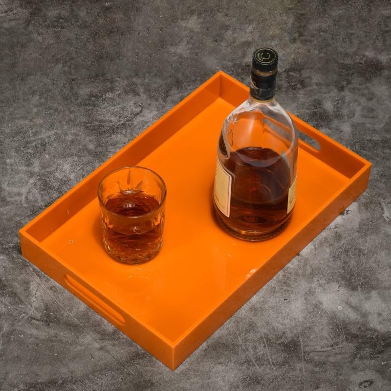 KEVLANG Orange Sturdy Acrylic Serving Tray with Handles-10x15Inch-Serving Coffee,Food,Breakfast,Butler-Kitchen Countertop Tray-Makeup Drawer Organizer-Vanity Table,Ottoman Tray-Decorative Tray - Image 3