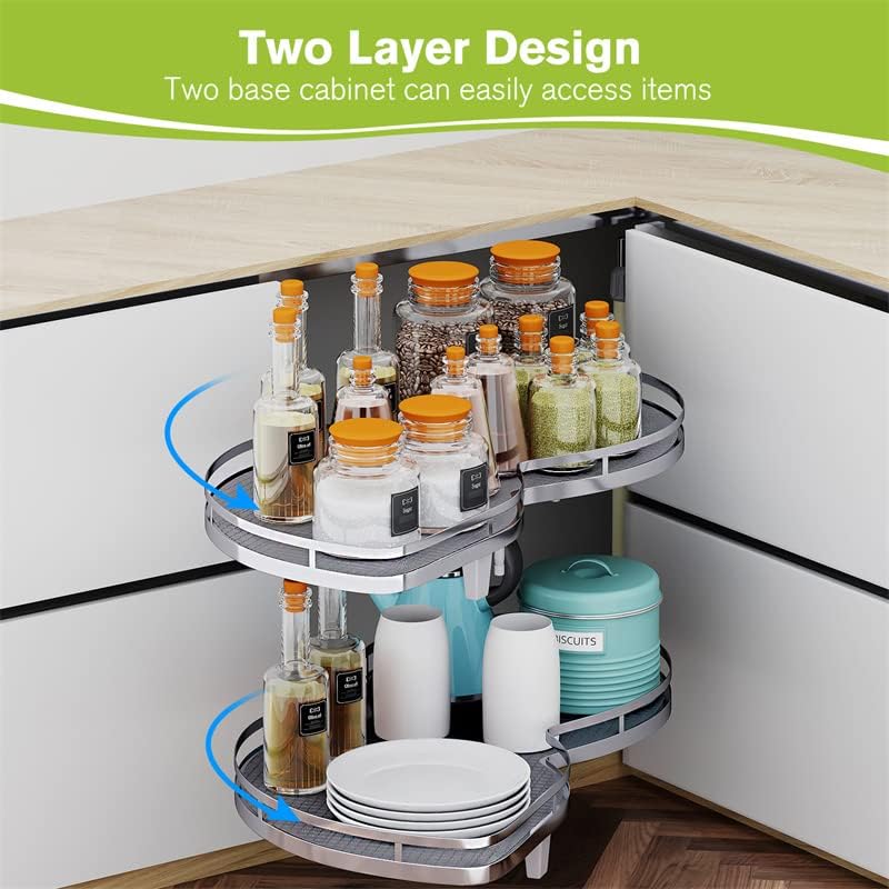 Blind Corner Cabinet Pull Out Organizer, Soft Close Swing Left Pull Out Cabinet Organizer 36inch, Corner Cabinet Lazy Susan for Corner Cabinet Blind Shelf, 2 Tiers Tray, Adjustable Height - Image 3