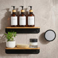 MaisoNovo Wood Shower Caddy with Mirror - Slim Shelf for Bathroom Set of 2 by MaisoNovo-TheArtofSustainableLiving