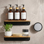 MaisoNovo Wood Shower Caddy with Mirror - Slim Shelf for Bathroom Set of 2 by MaisoNovo-TheArtofSustainableLiving