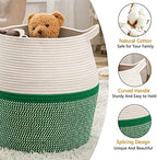 KAKAMAY Woven Baskets for Storage(17"x17"),Large Cotton Rope Woven Baby Laundry Hamper,Collapsible Laundry Basket, Blanket Basket for Organizing Living Room,Nursery,Pillows,Toy Chest(Green) - Image 2