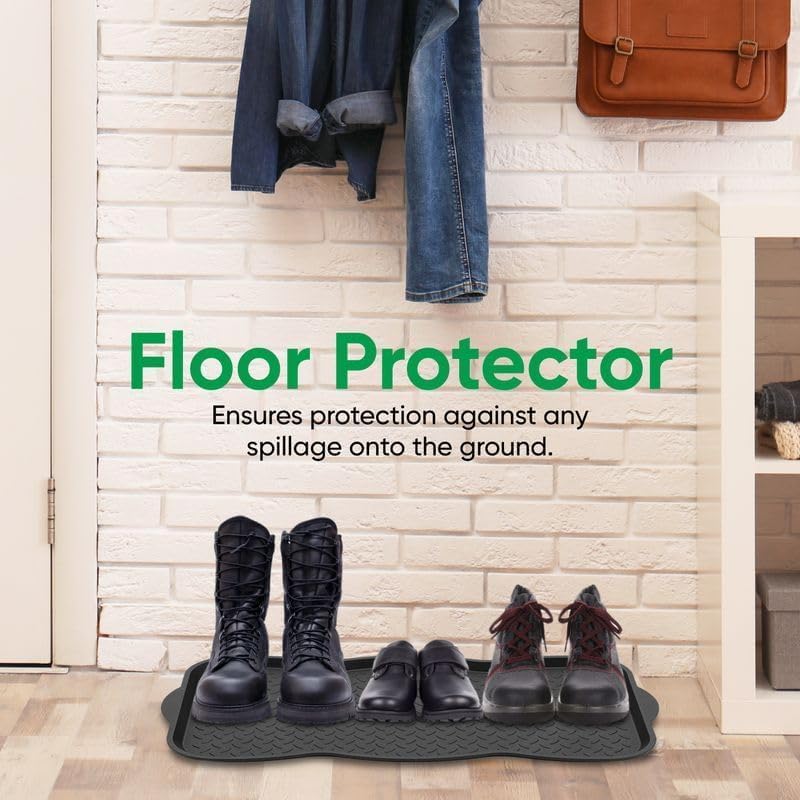 Superio Multi-Purpose Boot & Shoe Tray, Black, 29.75 x 15 Round Scalloped, Protects Floors from Water and Dirt, Waterproof for All Weather Indoor or Outdoor Use (2) - Image 3