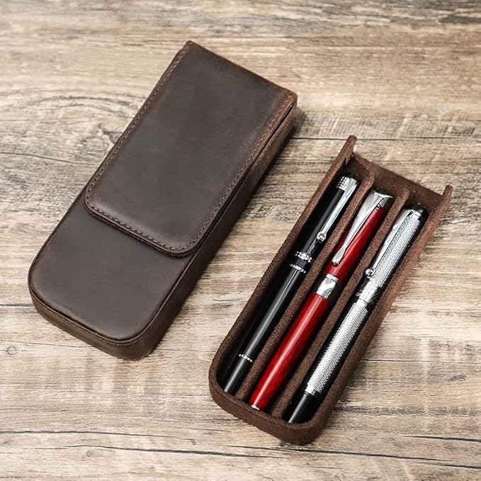 Genuine Leather Fountain Pen Case Collector Organizer, Leather Pencil Case Handmade Pen Protective Sleeve - Image 7