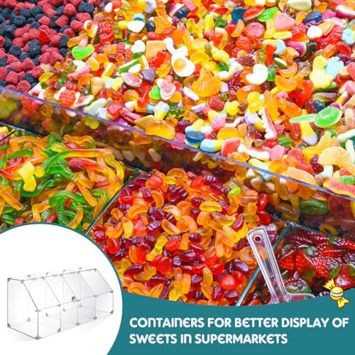 Geetery 2 Pack 4 Tier Acrylic Candy Bin Clear Partitioned Dry Food Display Spices Container Transparent Retail Donut Cookie Bin Compartments Display for Candy Cereal Chocolate Bean Knock Down - Image 3