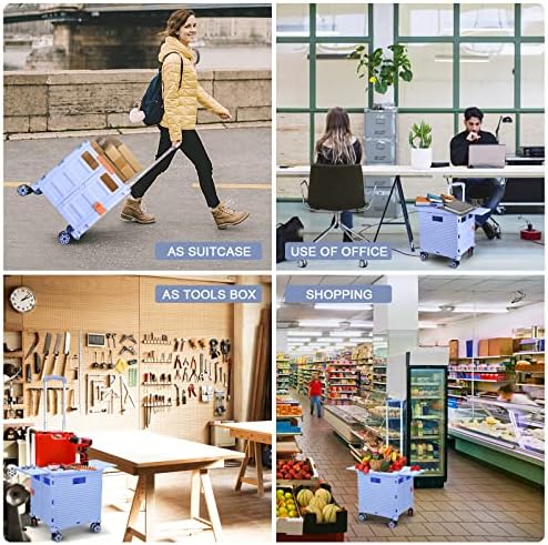Foldable Utility Cart Folding Portable Rolling Crate with Magnetic Extended Lid,360°Rotate Wheels,176LBS Load Capacity,Heavy Duty Durable Dolly Cart for Teacher Tourist Shopping Office Outdoor - Image 5