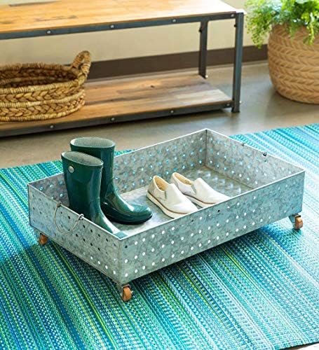 Vivaterra Galvanized Steel Rolling Boot Tray, Gray - Image 6