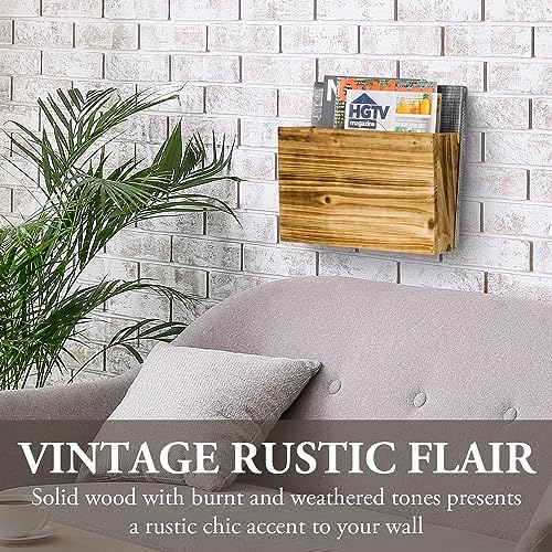 MyGift Wall Mounted Magazine Holder, Solid Gray and Burnt Wood Document Paper File Folder Rack, Home Office Dorm Room Organizer, Set of 2 - Image 2