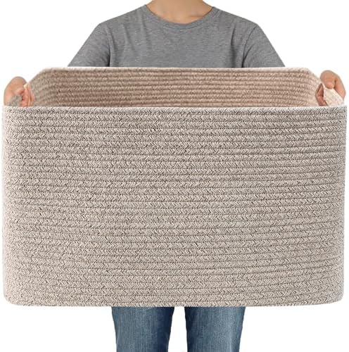 JMvicyroam 96L Large Woven Cotton Rope Blanket Basket, Oatmeal by JMvicyroam