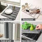 Large Stone Dish Drying Mat for Kitchen Counter,Equipped Dish Rack, Diatomaceous Earth Material, Foldable and Super Absorbent Dish Drying Pad Suitable for Tableware, Bottles and Cup (White, 24×16 IN) - Image 6