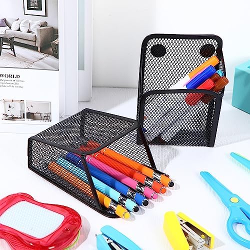 Yexiya Magnetic Pencil Holder Metal Magnetic Basket Mesh Pen Holder Black Desk Organizer for Work Whiteboard Refrigerator Locker Office Accessories(9 Pcs) - Image 5