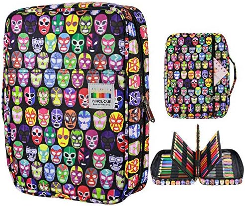 YOUSHARES Colored Pencil Case 220 Slots Pen Case Organizer With Handy Wrap & Zipper, Multilayer Holder for Prismacolor Colored Pencils & Gel Pen (Mask) by YOUSHARES