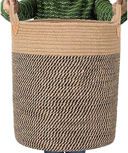Jute Laundry Hamper Large Woven Rope Storage Basket with Handles 20' Height Tall 83L,Laundry Basket Decorative Basket for Living Room,Pillows,Clothes, 18'Wx20'H - Image 3