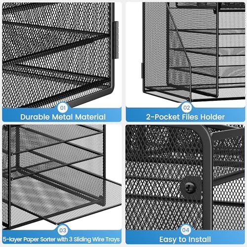Lavatino Desk Organizer, 5-Tier Metal Mesh Paper Letter Tray with 1 File Holders & 7 Flexible Dividers for Office or Home Desk Organizers and Accessories, Keep Workspace Supplies Neat, Black - Image 6