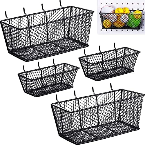 Sieral 4 Pcs Metal Pegboard Baskets Wire Organizer, Small, Large, Black by Sieral