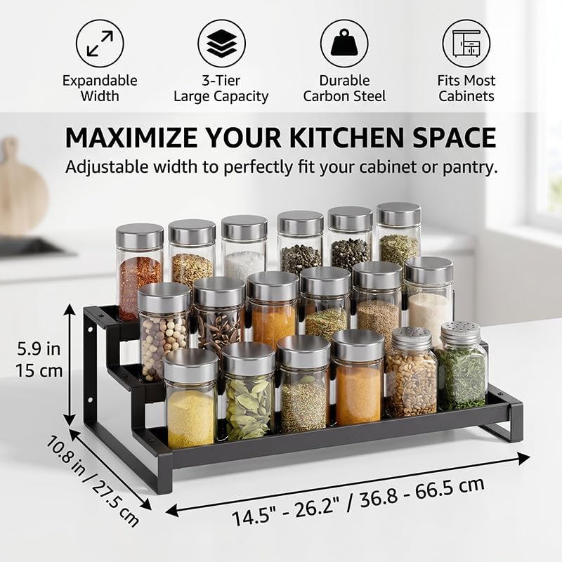 Adjustable 3-Tier Spice Rack – Expandable Metal Spicy Shelf Organizer - Image 2