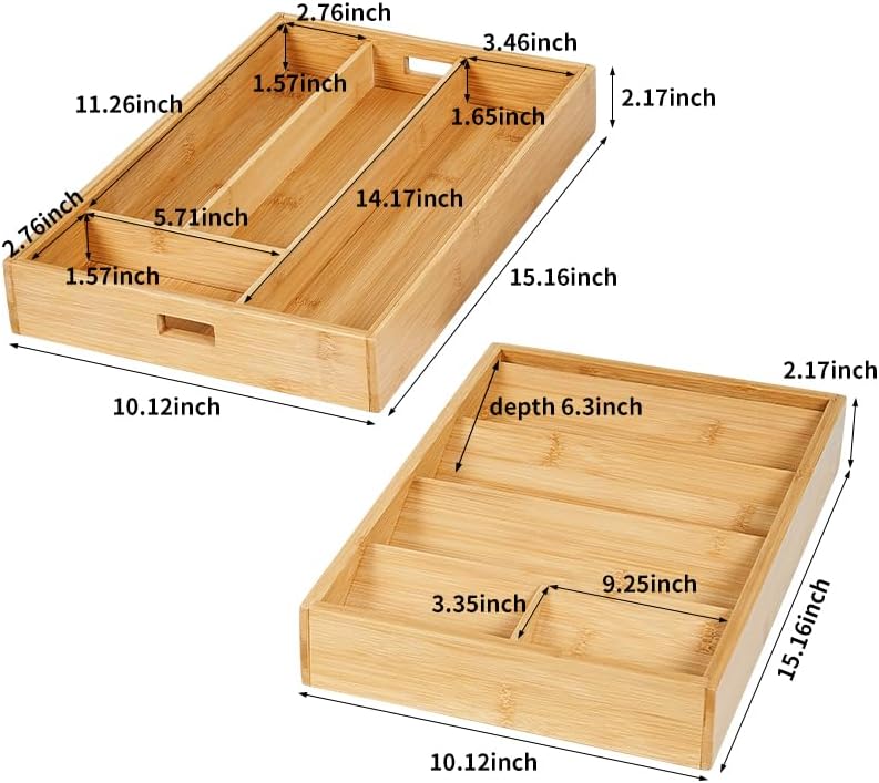 Bamboo Expandable Flatware Drawer Organizer Stackable Bamboo Silverware Drawer Organizer – 2-Tier Kitchen Utensil Tray with Compartments, Flatware Organizer for Spoons - Image 2