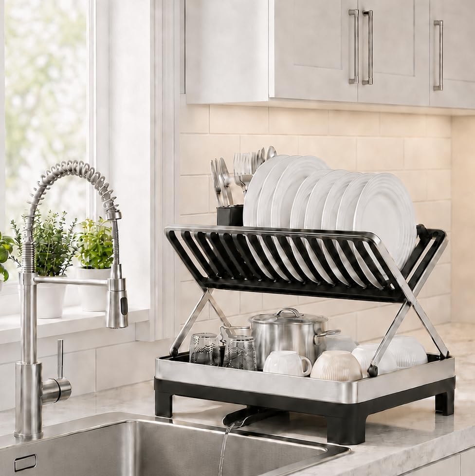 Urakify Large Stainless Dish Drying Rack for Kitchen Counter, Black by Urackify