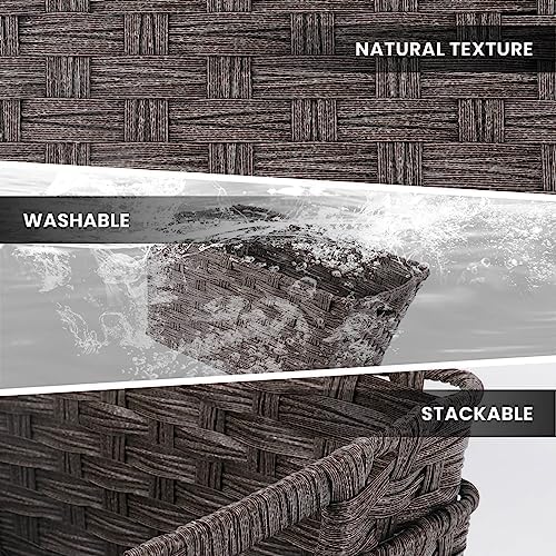 Onlytak 2-Pack Plastic Wicker Bathroom Baskets, 12"x12"x6", Dark Grey - Image 3