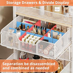 4-Tier Rolling Utility Cart with 3 Drawers-White Craft Organizers and Storage with DIY Dividers, Under Desk Cart with Lockable Wheels, Craft Cart Art Cart for Brushes Artifacts Patent Pending - Image 2