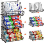 Stacking Can Dispensers 3 Tier with 3 Divider, Large Pantry Can Organizer, Beverage Drink Pop Soda Can Storage Basket, Can Holders for Pantry, Canned Food Rack Wire Bins for Kitchen Cabinet (3-Pack) by Lyuwanxian