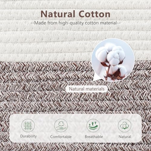 ECDYQXVU 15x10x9 Woven Cotton Rope Storage Basket, Leather Handles 2 Pack - Image 2