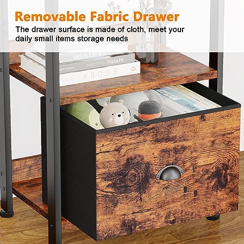 Furologee 5 Tier Bookshelf with Drawer, Tall Narrow Bookcase, Rustic Brown - Image 5