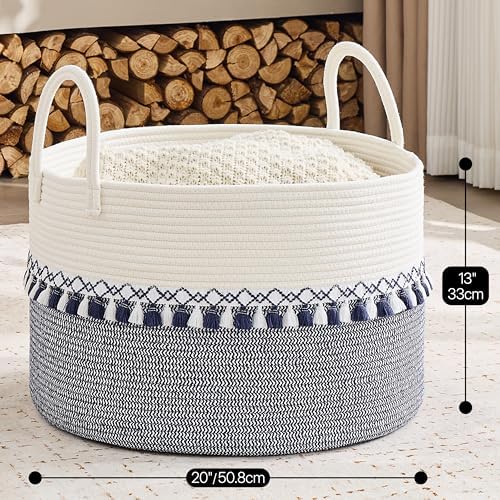 KAKAMAY Large Blanket Basket with Handles, Storage Basket for Living Room - Image 3
