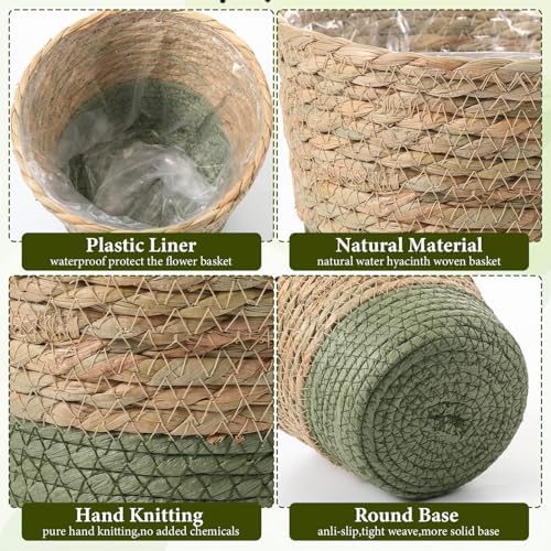 AceOrbit 12 Pcs Wicker Plant Basket Bulk with Liners Woven Planter Baskets Bulk for Indoor Outdoor Seagrass Plants Woven Wicker Baskets for Flower Pots Cover and Room Decor (Small,Farmhouse) - Image 6