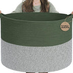 INDRESSME 115L Extra Large Woven Rope Blanket Basket Living Room Green by INDRESSME