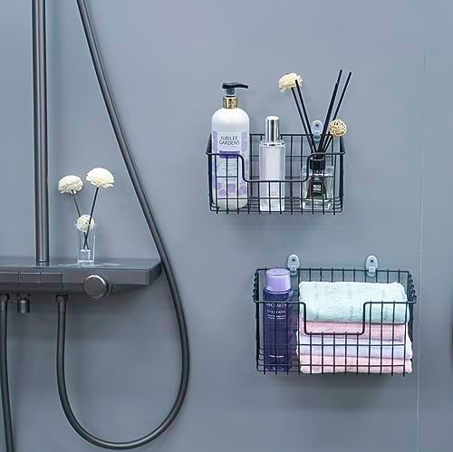 JUNCHU CHERRY Wire Storage Basket 2 Packs, Wall Mounted Kitchen Bathroom, Hanging Cabinet Door Storage Basket, no Drilling, Supporting 2 Types of Hooks, Strong Bearing, Suitable for Home, Black - Image 6