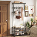 OUTLANE Entryway Hall Tree with 10 Hooks, Shoe Bench & Storage Shelf, Coat Rack Organizer with Wood Accents and Metal Frame for Entryway, Living Room, Bedroom, Gray-Double row by OUTLANE