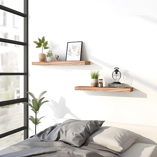 PHPH Wood Floating Shelves for Wall, Wooden Wall Shelves for Bedroom, Set of 6 Light Brown 17 Inch - Image 5