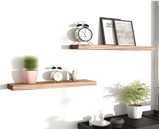 PHPH Wood Floating Shelves for Wall, Wooden Wall Shelves for Bedroom, Set of 6 Light Brown 17 Inch - Image 6