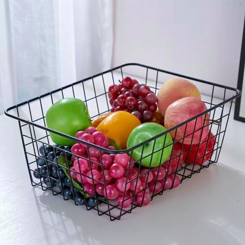 JUNCHU CHERRY【Extra Large】Wire Kitchen Storage Baskets 2 Packs,Perfect Pantry Organization Accessories Basket,Laundry Basket,Suitable for Countertop, Kitchen, Bedroom, Bathroom,Black - Image 5