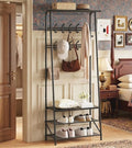 OUTLANE Entryway Hall Tree with 10 Hooks, Shoe Bench & Storage Shelf, Coat Rack Organizer with Wood Accents and Metal Frame for Entryway, Living Room, Bedroom, Black-Double row by OUTLANE