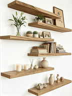 PHPH Wood Floating Shelves for Wall, Wooden Wall Shelves for Bedroom, Set of 6 Light Brown 17 Inch by Unknown